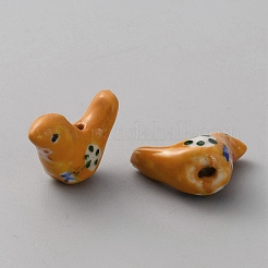 手作りの陶器ビーズ  印刷  鳥  ペルー  14~14.5x19.5~20x9mm  穴：1.4~1.8mm&nbsp;PORC-WH0016-14F