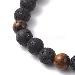 2 комплект из 2 круглых эластичных браслетов из натуральной лавы и тигрового глаза для женщин и мужчин BJEW-JB12248