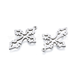 変色しない201ステンレススチールペンダント  中空のチャーム  クロス  ステンレス鋼色  33x23x1.5mm  穴：1.4mm&nbsp;STAS-B027-15P