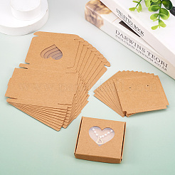 正方形のクラフト紙ジュエリー収納ボックス  ネックレス イヤリング ギフトケース 窓付き  ハート  6x6x1cm  窓：32x35mm&nbsp;CON-TAC0001-04B