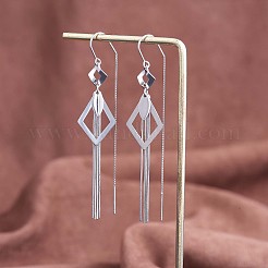 Orecchini pendenti con nappa a forma di rombo in argento sterling placcato rodio anti-ossidazione con catena&nbsp;JE1048A