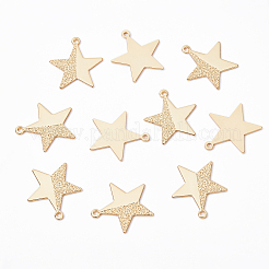 真鍮製ペンダント20個  長持ちメッキ  テクスチャ  スター  18KGP本金メッキ  16x15x1mm  穴：1mm&nbsp;KK-BC0004-50