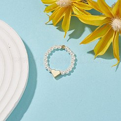 Растягивающиеся кольца для женщин с жемчугом и латунными сердечками из бисера RJEW-TA00056