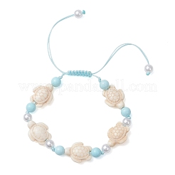 Verstellbare Armbänder aus geflochtenen Perlen aus synthetischem Türkis und natürlichem Howlith für Damen&nbsp;BJEW-JB13654