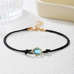 Браслеты на ногу из цельнолитого вощеного шнура с овальными звеньями из богемского сплава и стразами&nbsp;FS-WGE4A67-01