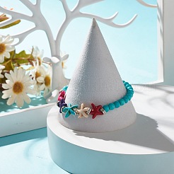 Bracelet extensible étoile de mer turquoise synthétique (teint)&nbsp;BJEW-JB07702-03
