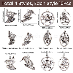 40pcs4スタイルチベットスタイルアロイペンダント  カラスチャーム  アンティークシルバー  混合図形  16.5~25x17~25x2.5~3.5mm  穴：1.4~1.6mm  10個/スタイル&nbsp;FIND-SC0021-22