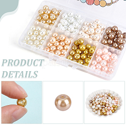 200 unidad de cuentas redondas de perlas de vidrio perladas con pintura para hornear de 8 colores&nbsp;HY-PA0001-03