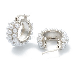 真鍮製フープピアス  アクリル模造パール付き  リング  ホワイト  ミックスカラー  21.5x21x8.5mm  ピン：0.7mm&nbsp;EJEW-A058-03