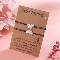 2 個真鍮エナメルバタフライリンクブレスレットセット  女性のための調節可能なBFFブレスレット.  プラチナ  ホワイト  4-3/4~9インチ（12~23cm）&nbsp;JB729A