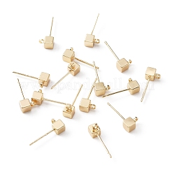 真鍮製スタッドピアスパーツ  水平ループ付き  キューブ  ゴールドカラー  6.5x4x4mm  穴：1.5mm  ピン：0.8mm&nbsp;KK-WH0035-97