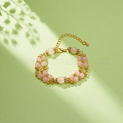 Bracciale multifilo a doppia linea con perline di quarzo rosa naturale&nbsp;BJEW-JB08667