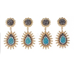 Серьги-гвоздики из натурального друза с агатом EJEW-F232-37G