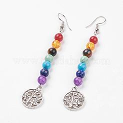 Драгоценные камни чакры свисающие серьги EJEW-P136-C