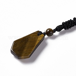 Natürliche Tigerauge-Halskette mit sechseckigem Anhänger und Nylonschnur&nbsp;NJEW-G094-A04
