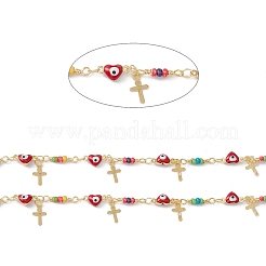 Эмалевое сердце с цепочками от сглаза CHC-C003-25G-01