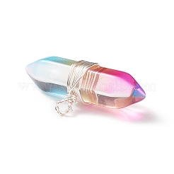 ガラスチャーム  ワイヤーラップペンダント  真鍮パーツ  弾丸  銀  ミックスカラー  16x33x10mm  穴：2mm&nbsp;PALLOY-JF01740-01
