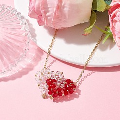 Ожерелья с двойным переплетением стеклянных подвесок в форме сердца NJEW-TA00132