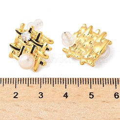 Серьги-гвоздики из латуни с микропаве из плетеных ромбов и прозрачными кубическими цирконами&nbsp;EJEW-Z104-02G