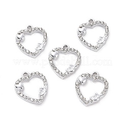 合金クリスタルラインストーンペンダント  ハートチャーム  プラチナ  18x15x2.5mm  穴：1.8mm&nbsp;ALRI-H004-40P