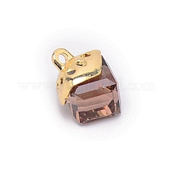 ガラスチャーム  合金のパーツと  キューブ  スモークトパーズ  15x10x10mm  穴：1.6mm&nbsp;GLAA-SZC0004-02A