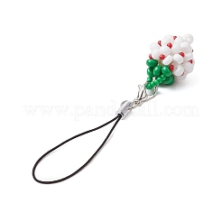 ガラスシードビーズ携帯ストラップ3個  苺  ホワイト  9.2cm  3個/セット&nbsp;HJEW-MZ00101-01