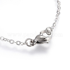 真鍮本物のプラチナメッキアズキチェーンブレスレット  304ステンレススチールの金具と淡水貝のペンダント付き  フラットラウンド  ステンレス鋼色  190x2mm  16x3mm&nbsp;BJEW-JB03974