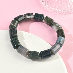 Braccialetti elastici in perle di agata muschiata naturale a colonna per donne e uomini&nbsp;BJEW-A148-01A-28