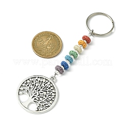 Porte-clés pendentif arbre de vie en pierre de lave naturelle chakra et alliage&nbsp;KEYC-JKC00644-03