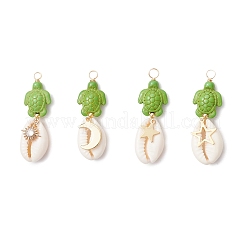 12 шт. 12 стиля подвески из натуральной раковины каури и окрашенной синтетической бирюзовой черепахи в медной проволоке PALLOY-JF04035