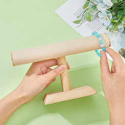 Подставки для бархатных браслетов с Т-образной перемычкой и деревянным основанием BDIS-WH0010-03B