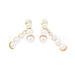 Латунные abc пластиковые искусственные жемчужины круглые висячие серьги-гвоздики EJEW-S270-05G