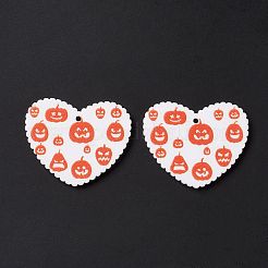 ハロウィンアクリルパーツ  diyのイヤリングパーツ  かぼちゃ柄のハート  レッドオレンジ  26x31.5x2mm  穴：1.4mm&nbsp;SACR-G018-01C