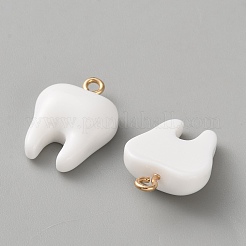 不透明樹脂ペンダント  歯  黄金色の鉄のループ  ホワイト  21x15x6.5mm  穴：2mm&nbsp;RESI-WH20005-16