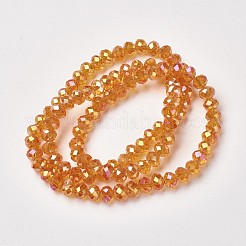 電気メッキ透明ガラスビーズ連売り  フル虹メッキ  多面カット  ロンデル  砂茶色  8x6mm  穴：1mm  約65~68個/連  15.7~16.1インチ（40~41cm）&nbsp;EGLA-A034-T8mm-T11