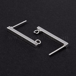 304ステンレススチールスタッドピアス金具  長方形  銀  20x2mm  穴：1.6~2mm  ピン：0.7mm&nbsp;STAS-G224-21S-01