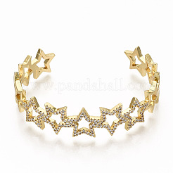 Браслеты-манжеты с прозрачным кубическим цирконием из латуни с микропаве BJEW-S142-003-NF