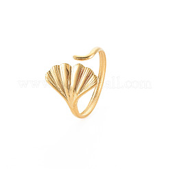 Ионное покрытие (ip) 304 нержавеющая сталь лист гинкго обертывание открытое кольцо манжета для женщин RJEW-S405-157G