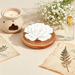 Diffusore di aromaterapia a forma di rosa in porcellana con base in legno&nbsp;DJEW-WH0077-05A