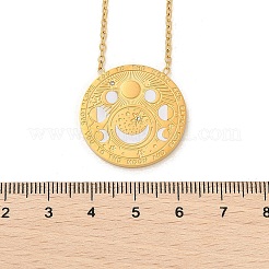 Ожерелья с плоским круглым кулоном из нержавеющей стали 304 с прозрачным кубическим цирконием и фазами Луны NJEW-R018-03G