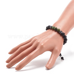 Rundes geflochtenes Perlenarmband aus natürlicher taiwanesischer Jade & Lavagestein & synthetischem Hämatit&nbsp;BJEW-JB08387-05
