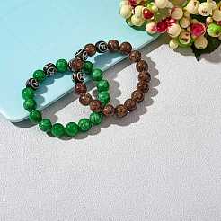 Bracelet extensible de perles rondes en jade jaune naturel vert&nbsp;BJEW-SW00077-10