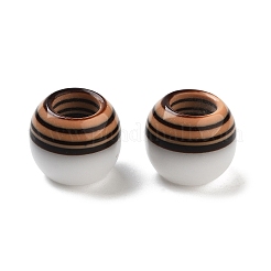 樹脂ストライプヨーロピアンビーズ  大穴丸いビーズ  ホワイト  砂茶色  12x10mm  穴：5.5mm&nbsp;RESI-Z030-06C