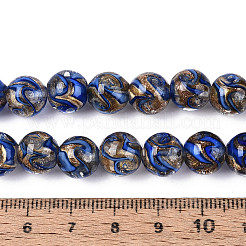 手作りゴールドパウダー入りランプワークビーズ連売り  ラウンド  ミッドナイトブルー  10mm  穴：0.7~1.2mm  約38~40個/連  14.17~15.35''（36~39センチメートル）&nbsp;LAMP-T023-31B