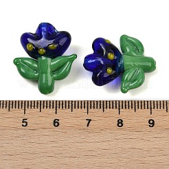 手作りランプワークビーズ  花  ミッドナイトブルー  24x17x9.5mm  穴：1.2mm&nbsp;LAMP-S070-04B