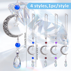 4 шт. стеклянная каплевидная подвеска и украшения из сплава в виде луны&nbsp;HJEW-DC00104