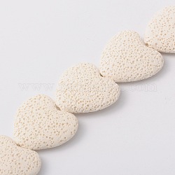 Brins de perles de pierre de lave naturelle, teinte, cœur, blanc, 26~30x26~30mm, Trou: 2mm, environ 15 pcs / brin
