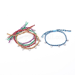 Bracelets de perles de nylon tressés réglables, avec 304 breloques croix en acier inoxydable, couleur inoxydable, couleur mixte, diamètre intérieur: 5/8~2-7/8 pouce (1.7~7.4 cm)
