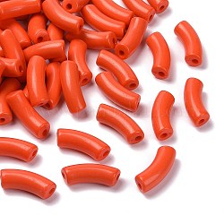 Perles acryliques opaques, tube incurvé, rouge-orange, 34.5x13x11mm, Trou: 3.5mm, environ 155 pcs/500 g
