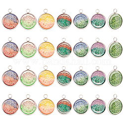 ARRICRAFT 28Pcs 7 Colors Printed Opaque Resin Pendants, with Stainless Steel Color Tone 304 Stainlesss Steel Settings, Half Round Charm, Faceted, Sea Coral Pattern, Mixed Color, 19.5x16x4.5mm, Hole: 2.4mm, 4pcs/color